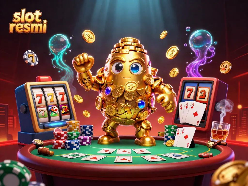 Experience vibrant slot resmi excitement with a mesmerizing golden golem surrounded by thrilling casino elements.