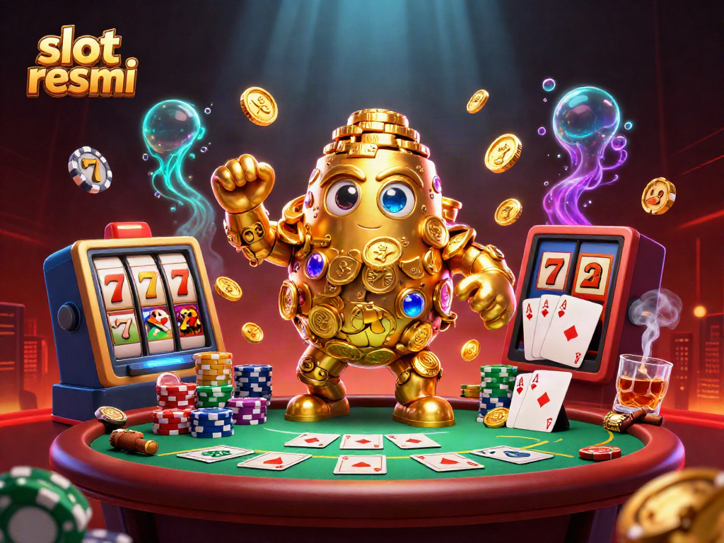 Experience vibrant slot resmi excitement with a mesmerizing golden golem surrounded by thrilling casino elements.