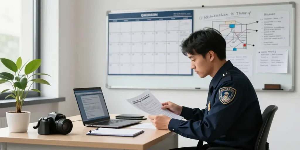 Investigator analyzing 조사 비용 기준을 설명한 글 details in modern office.
